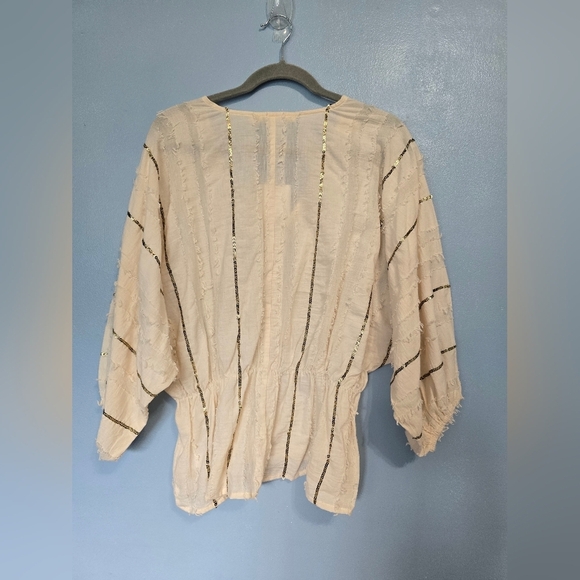 Ellison Boho Sequin Blouse M Cream Nwt - Picture 2 of 8